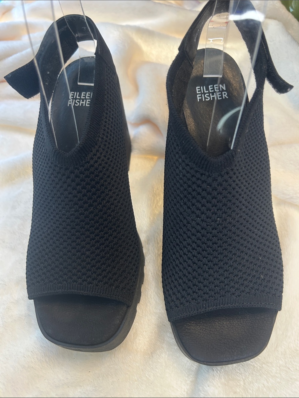 Eileen Fisher Black Knit Open-Toe Slingback Mules